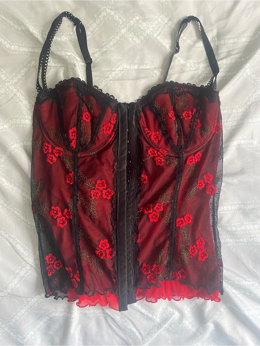 Red Floral Corset Top